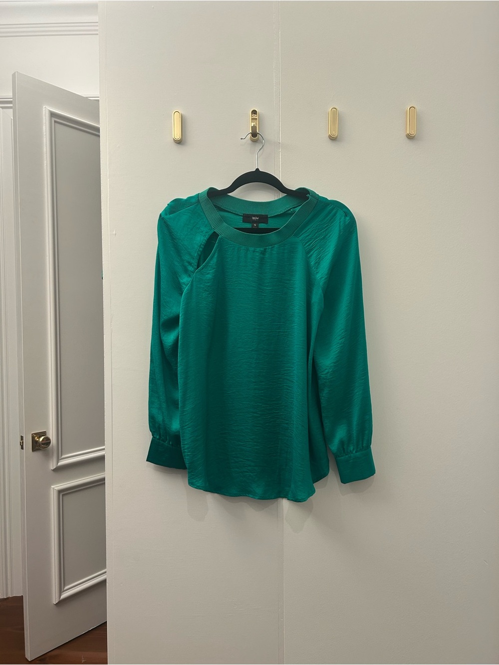 Wildfang Teal Satin Long-Sleeve Blouse
